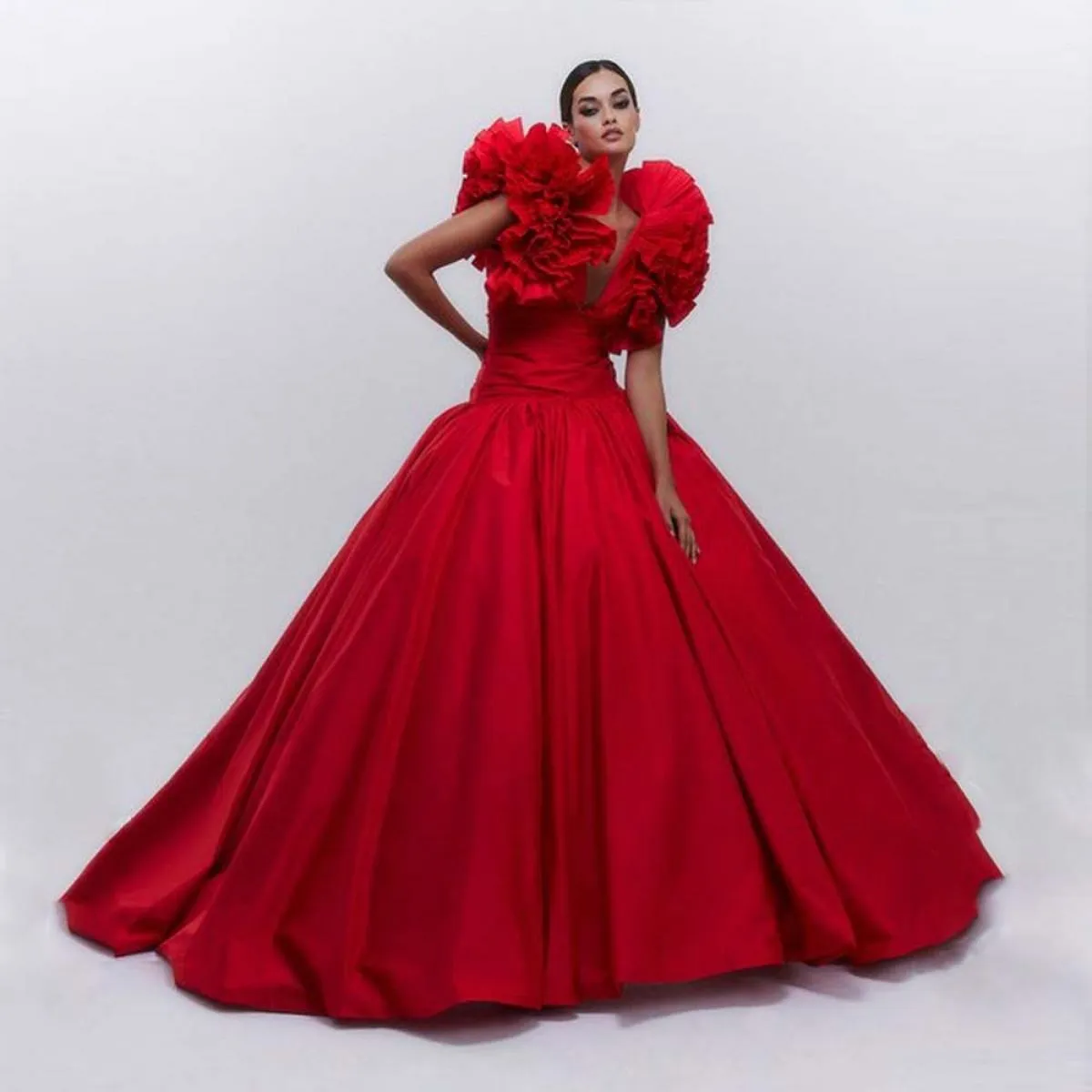 Abiti da ballo rossi Abiti da ballo con maniche a sbuffo arricciati Abito da sposa semplice Abito da sposa Abito fotografico Abi