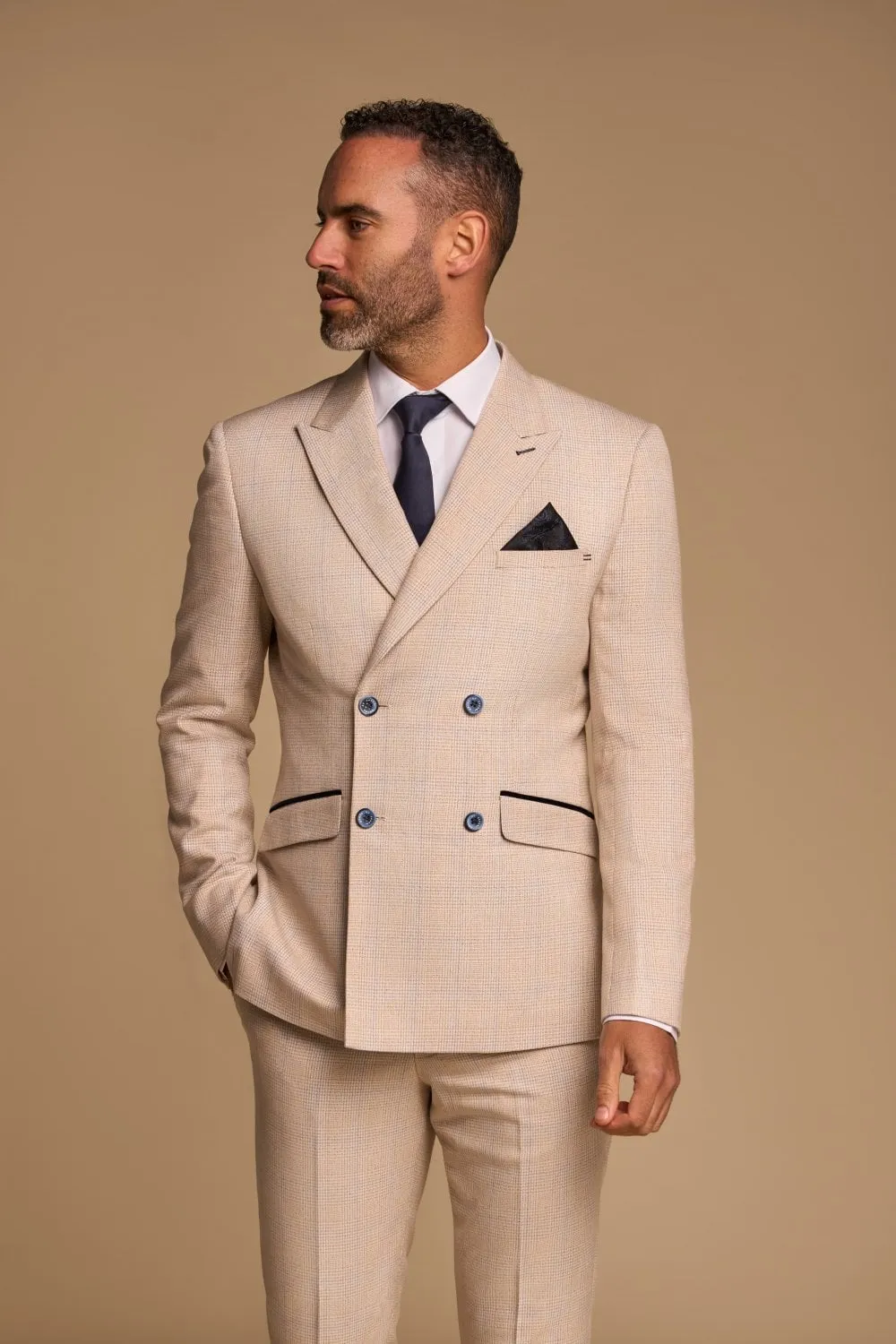 Abito cavani doppiopetto beige a quadri slim fit