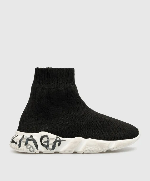 Balenciaga Sneakers Speed ​​Graffiti da bambino nere con logo 597425W2DD4