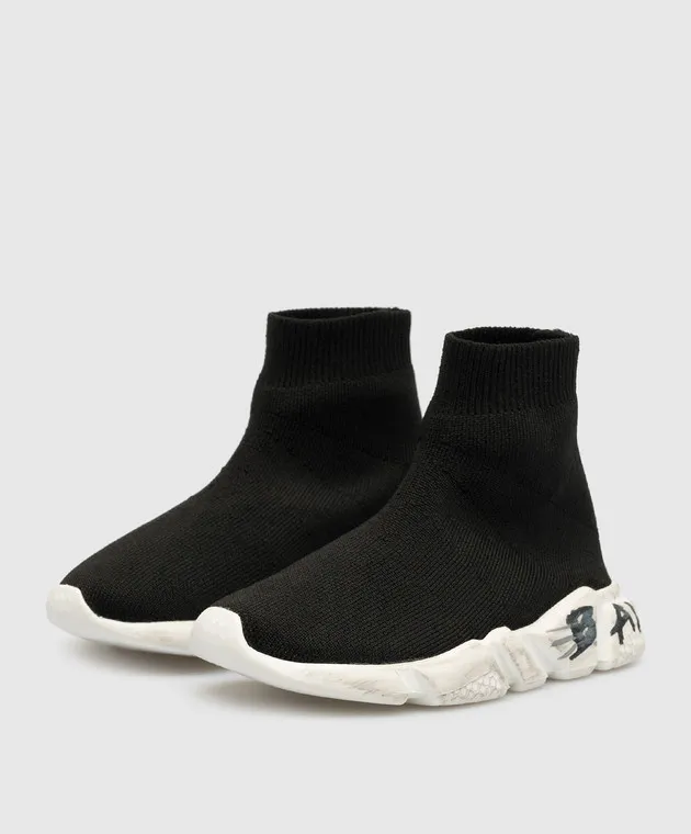 Balenciaga Sneakers Speed ​​Graffiti da bambino nere con logo 597425W2DD4