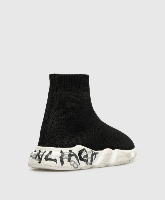Balenciaga Sneakers Speed ​​Graffiti da bambino nere con logo 597425W2DD4