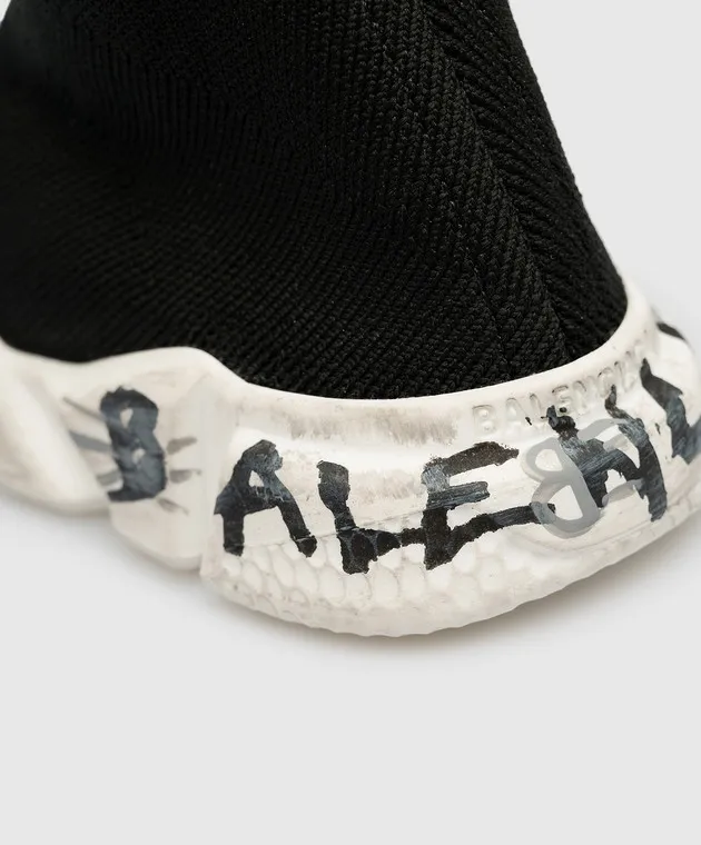 Balenciaga Sneakers Speed ​​Graffiti da bambino nere con logo 597425W2DD4