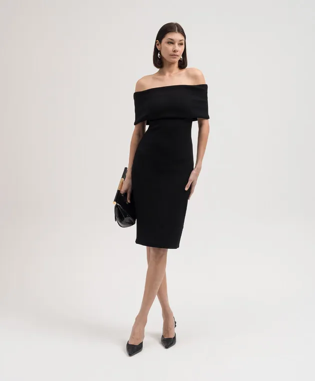 Bottega Veneta Abito midi nero con spalle scoperte 791315V40F0