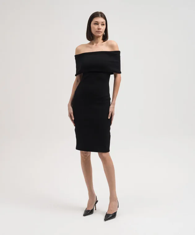 Bottega Veneta Abito midi nero con spalle scoperte 791315V40F0