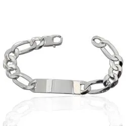 Bracciale con targa centrale mm 40x12 a maglia grumetta alternata 3+1 in argento 925 cm 22 - personalizzabile -