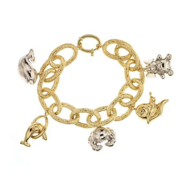 BRACCIALE DONNA CATENA CON CHARM IN ORO GIALLO E BIANCO 18 KT