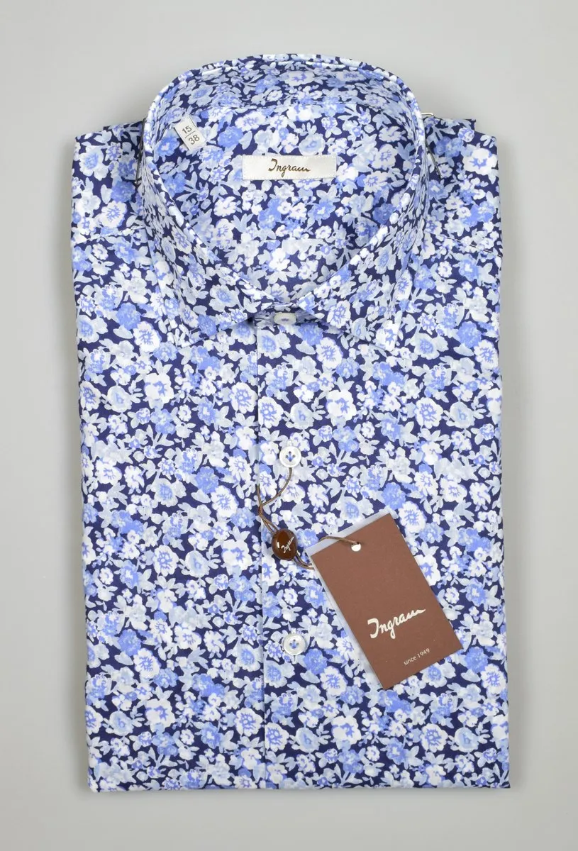 Camicia ingram in cotone regular fit con disegno floreale stampato