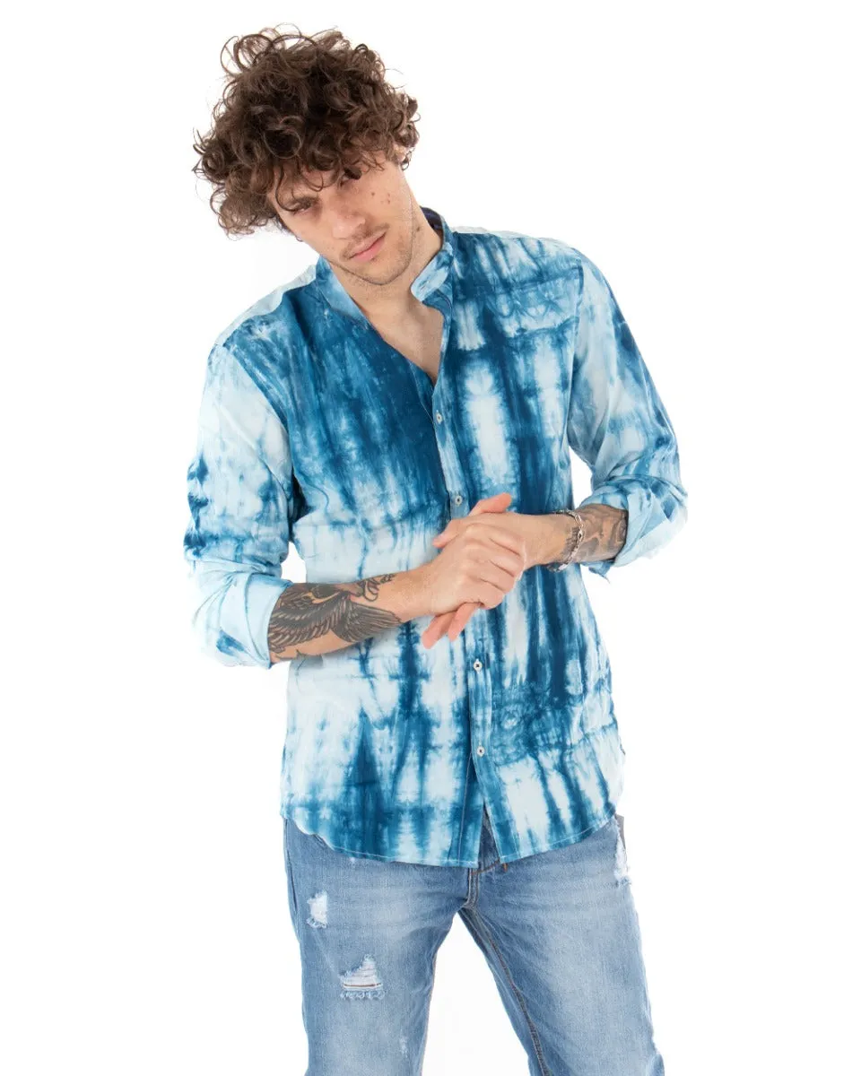 Camicia Uomo Collo Coreano Manica Lunga Morbida Fantasia Tie Dye Sfumata GIOSAL-C2353A