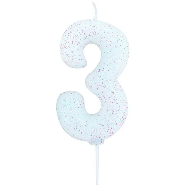 Candela numero 3 glitter blu baby 7cm