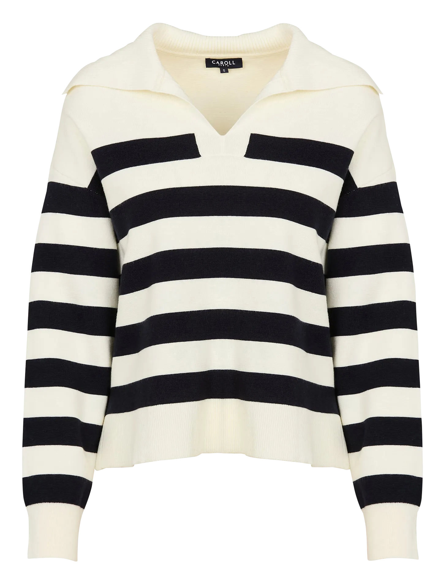  CAROLL   MBRETT - Maglione diritto a righe con colletto a sbottonare | Beige