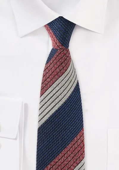 Cravatta da uomo con design a righe stravaganti Blu notte Bordeaux Rosso neve Bianco