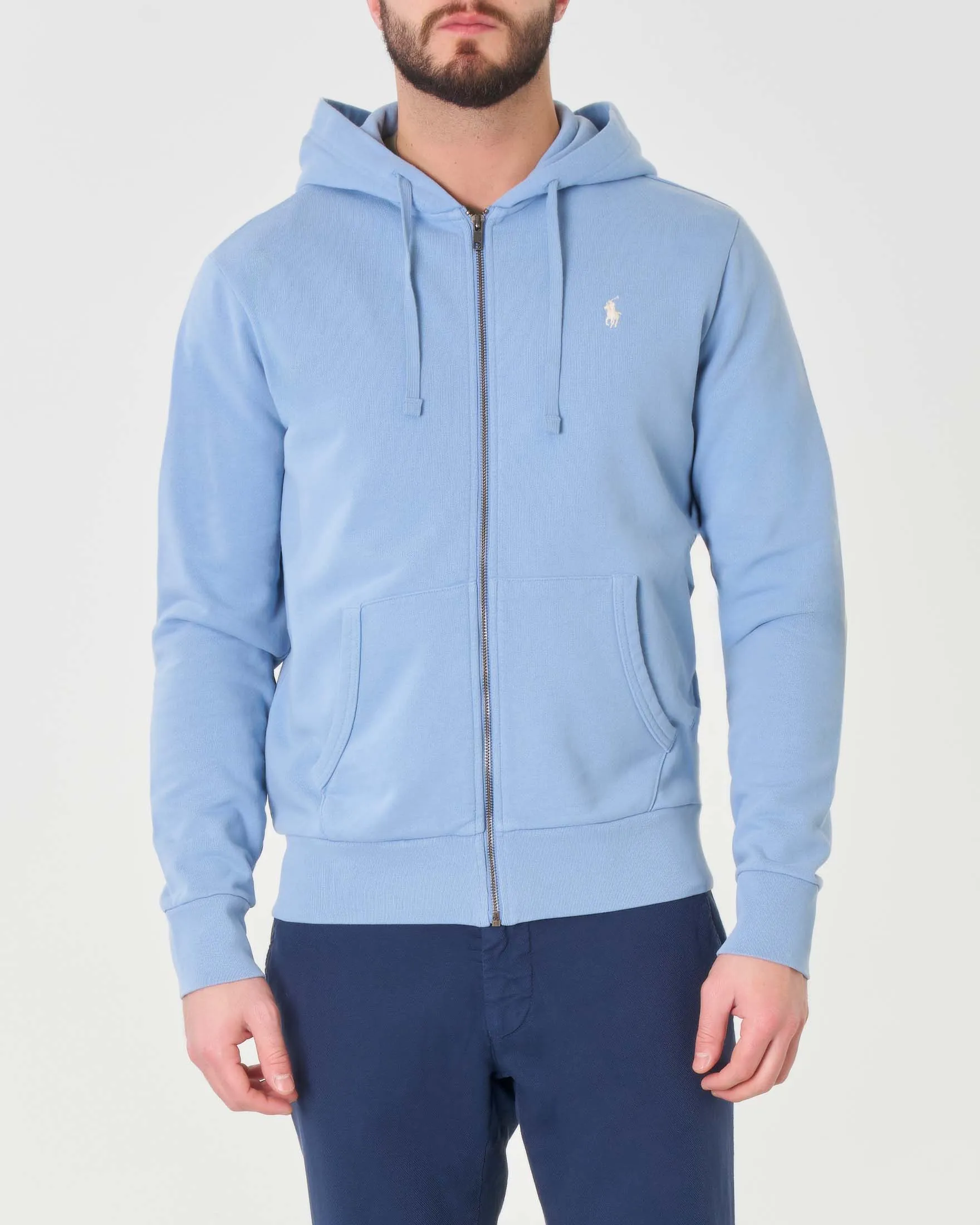Felpa azzurra con cappuccio e chiusura zip