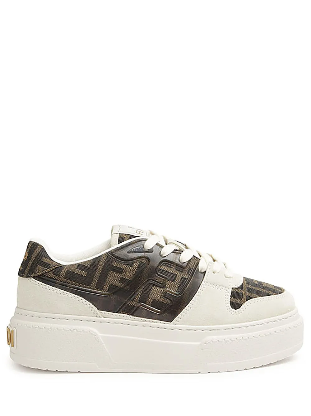 Fendi Match-Low top platform in canvas e camoscio bianca