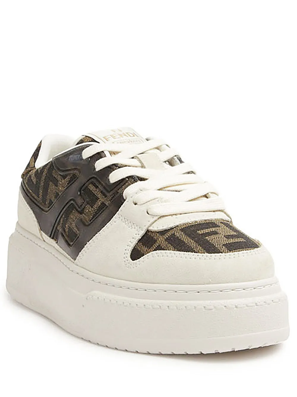 Fendi Match-Low top platform in canvas e camoscio bianca