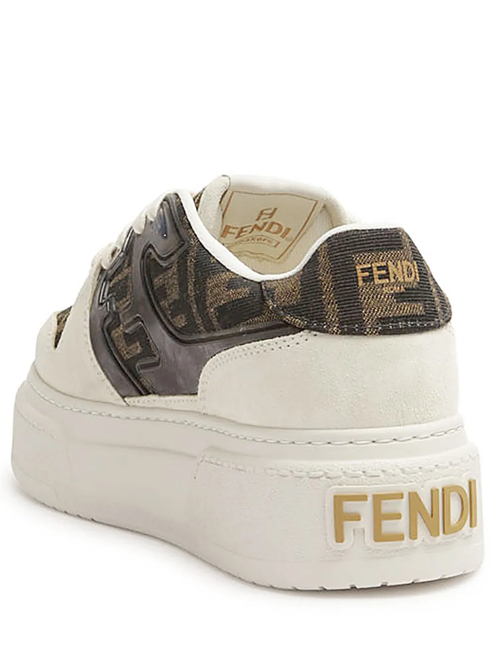Fendi Match-Low top platform in canvas e camoscio bianca