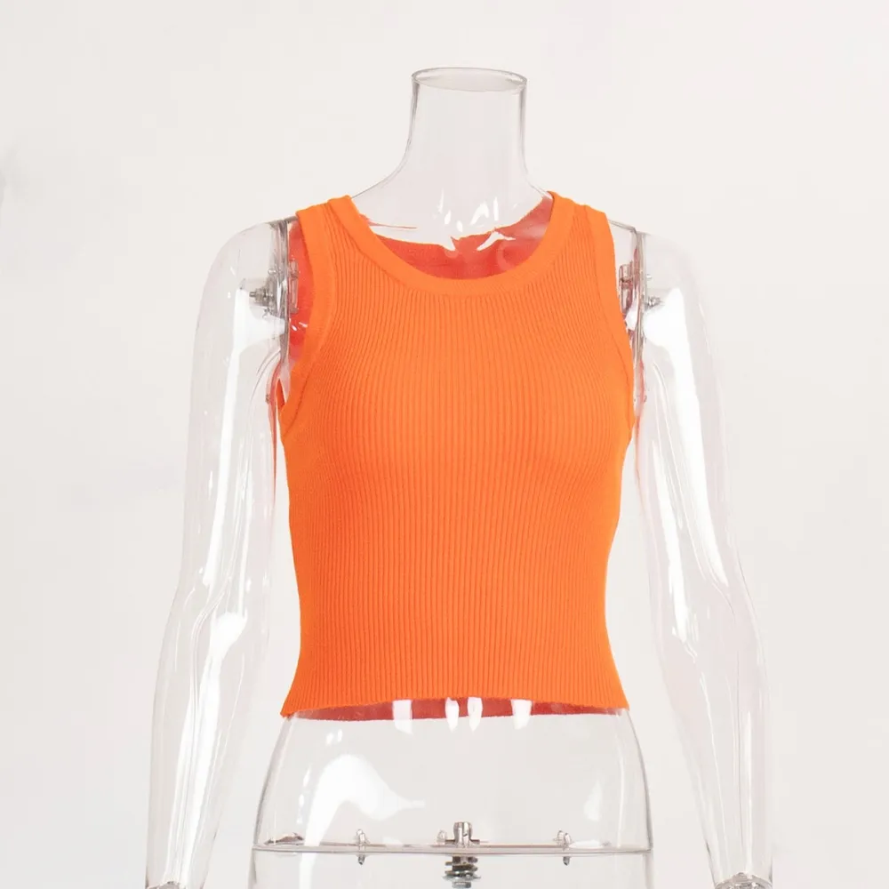 Gilet lavorato a maglia per donna Europa e America 2024 Gilet corto Y2k corto interno filettato slim fit tinta unita estivo