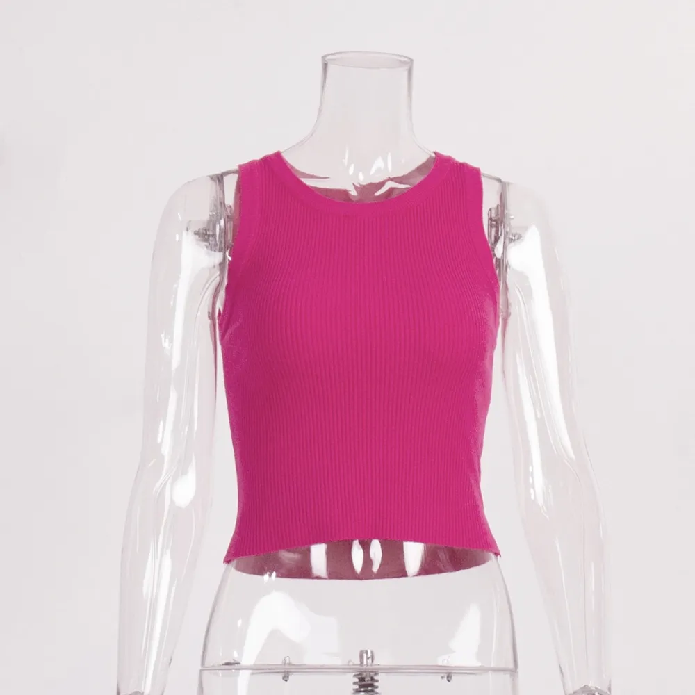 Gilet lavorato a maglia per donna Europa e America 2024 Gilet corto Y2k corto interno filettato slim fit tinta unita estivo