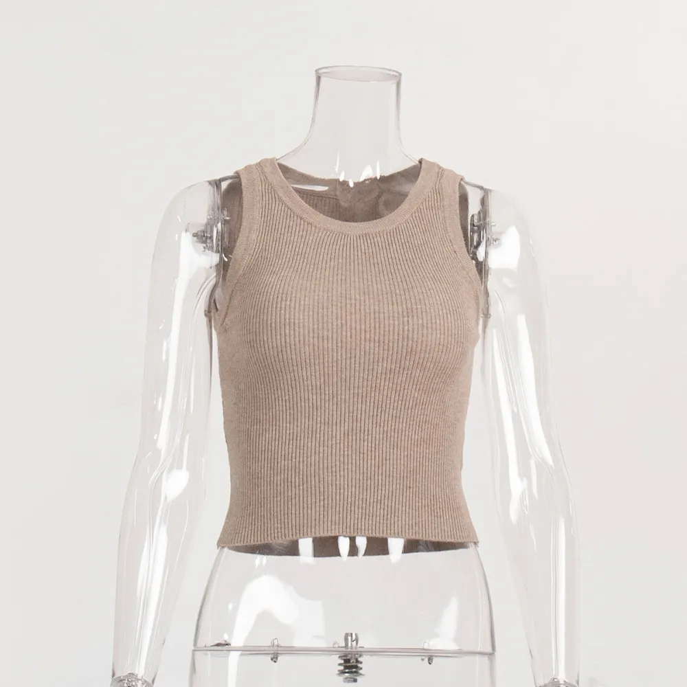 Gilet lavorato a maglia per donna Europa e America 2024 Gilet corto Y2k corto interno filettato slim fit tinta unita estivo