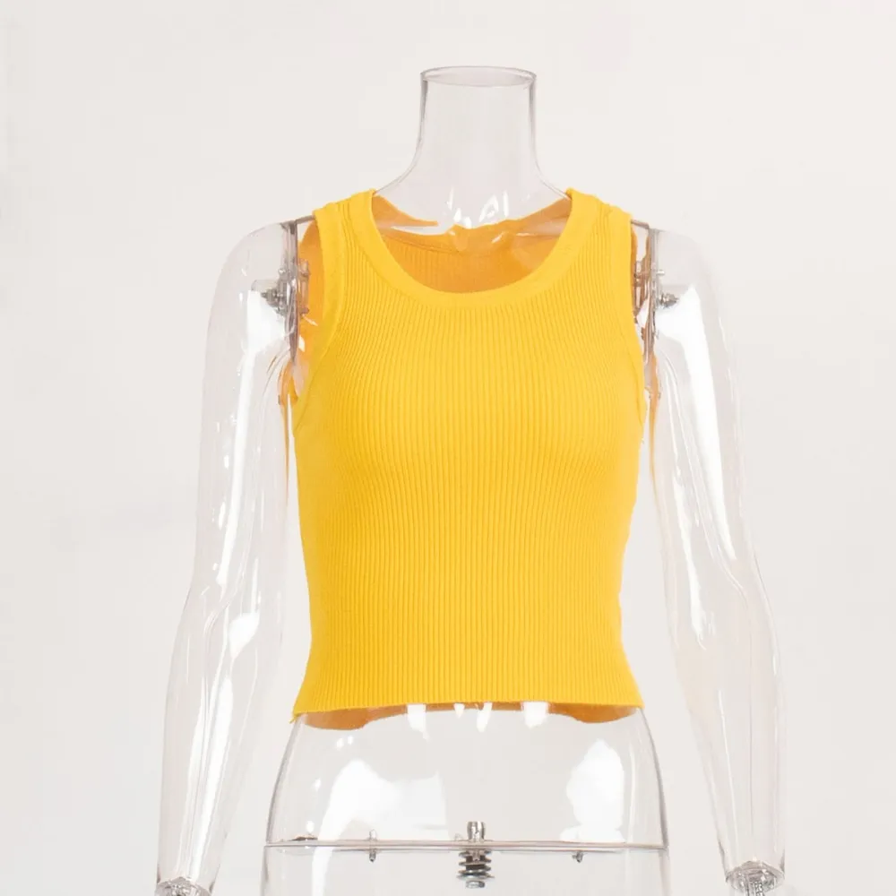 Gilet lavorato a maglia per donna Europa e America 2024 Gilet corto Y2k corto interno filettato slim fit tinta unita estivo