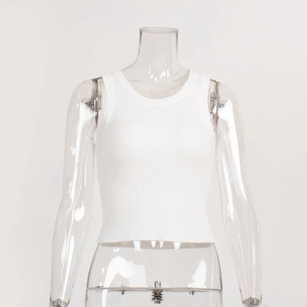 Gilet lavorato a maglia per donna Europa e America 2024 Gilet corto Y2k corto interno filettato slim fit tinta unita estivo