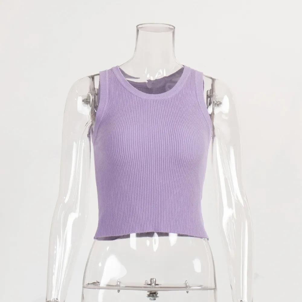 Gilet lavorato a maglia per donna Europa e America 2024 Gilet corto Y2k corto interno filettato slim fit tinta unita estivo