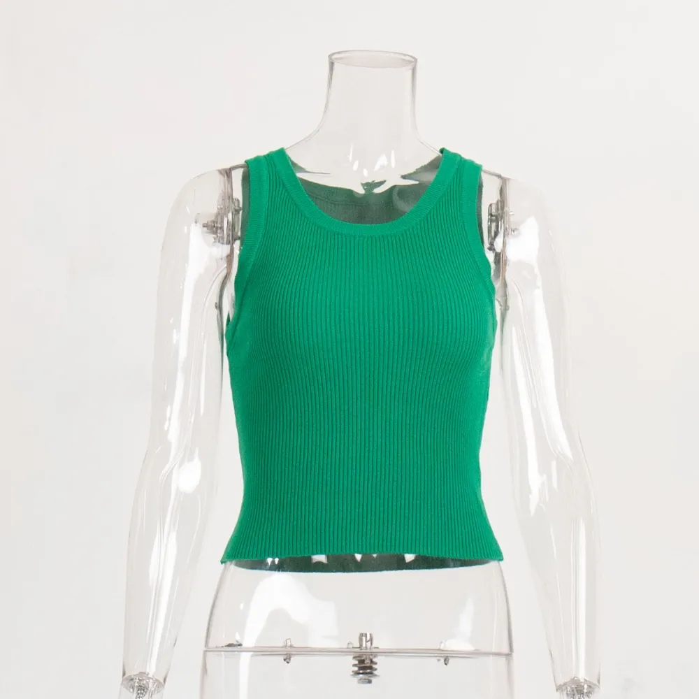 Gilet lavorato a maglia per donna Europa e America 2024 Gilet corto Y2k corto interno filettato slim fit tinta unita estivo