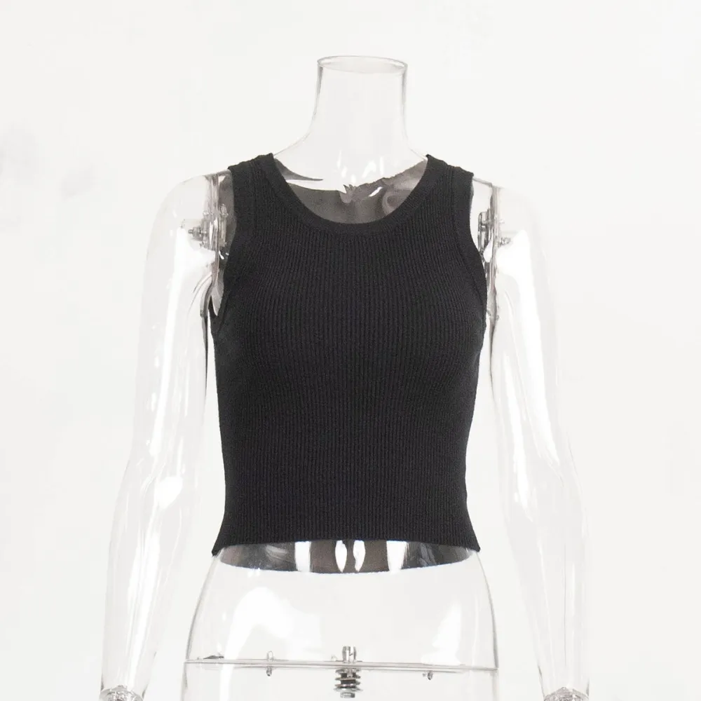 Gilet lavorato a maglia per donna Europa e America 2024 Gilet corto Y2k corto interno filettato slim fit tinta unita estivo
