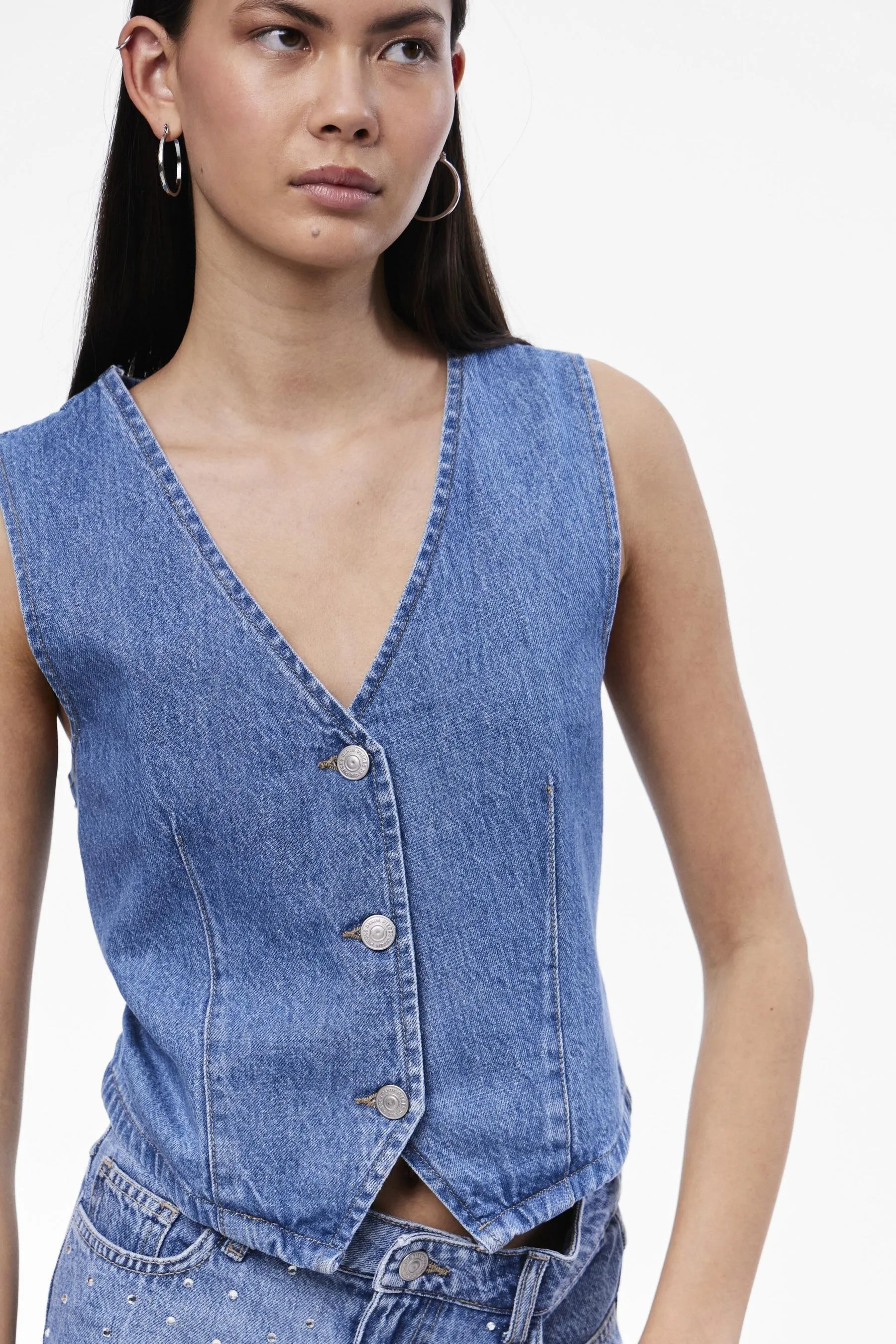 Gilet PIECES Denim con bottoni