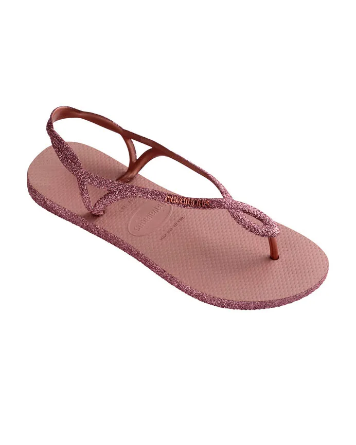 Havaianas Luna Sparle rosa antico con fascette intrecciate in glitter tono su tono con logo in rilievo in metallo
