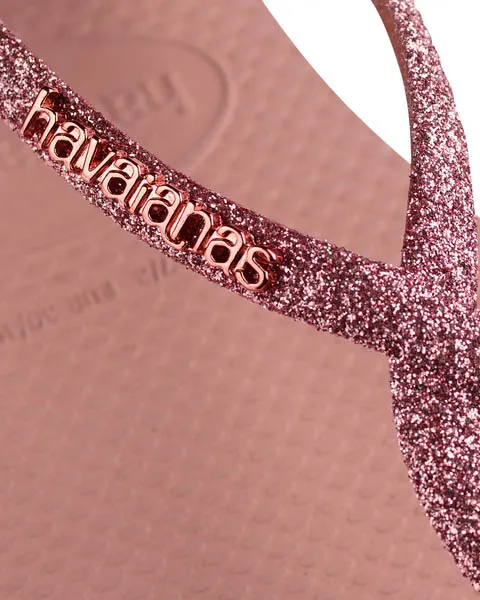 Havaianas Luna Sparle rosa antico con fascette intrecciate in glitter tono su tono con logo in rilievo in metallo