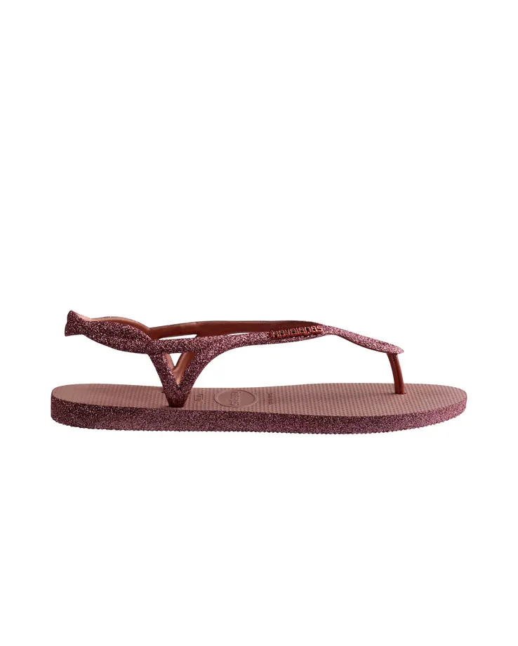 Havaianas Luna Sparle rosa antico con fascette intrecciate in glitter tono su tono con logo in rilievo in metallo