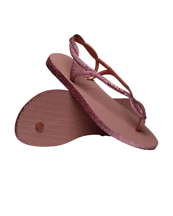 Havaianas Luna Sparle rosa antico con fascette intrecciate in glitter tono su tono con logo in rilievo in metallo