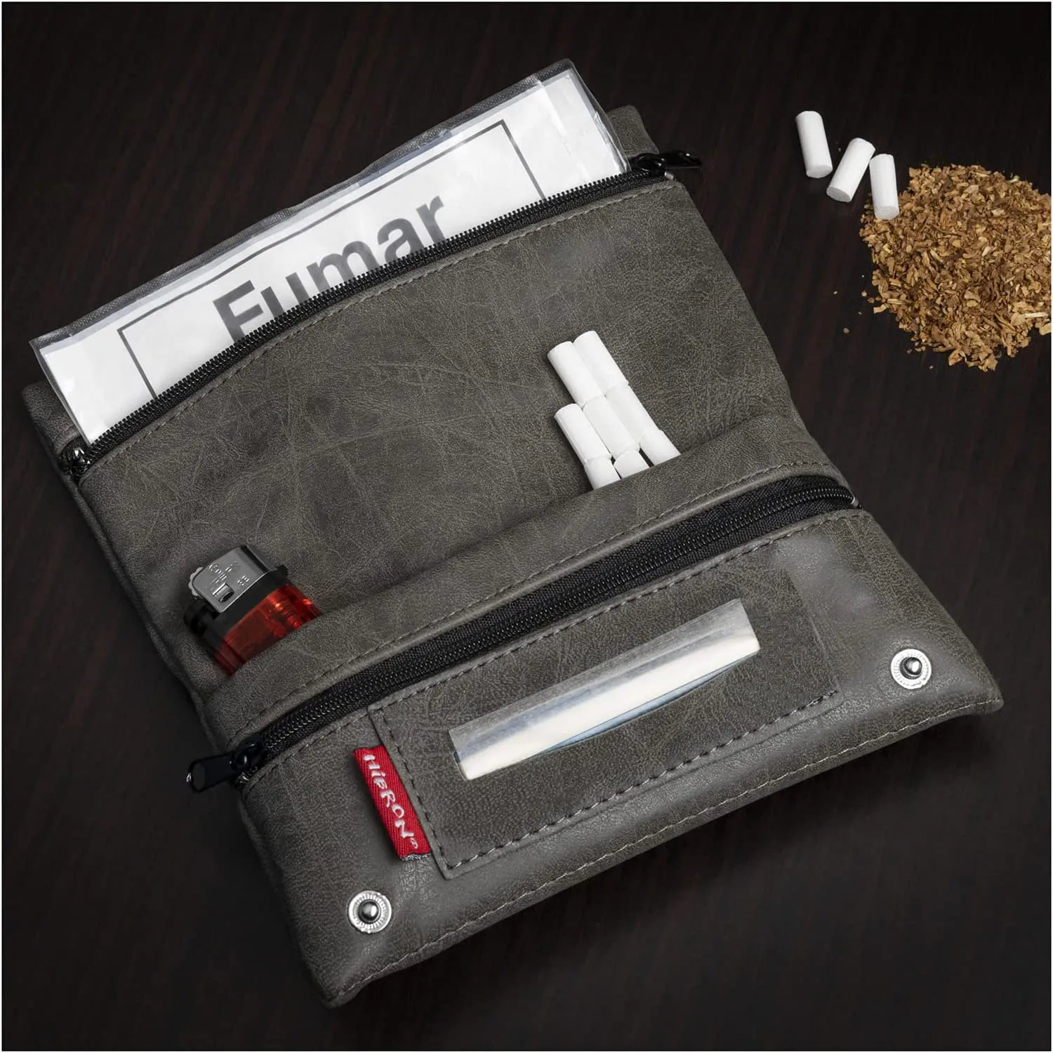 HIBRON Porta tabacco Borsello in vera pelle (58105 Grigio)