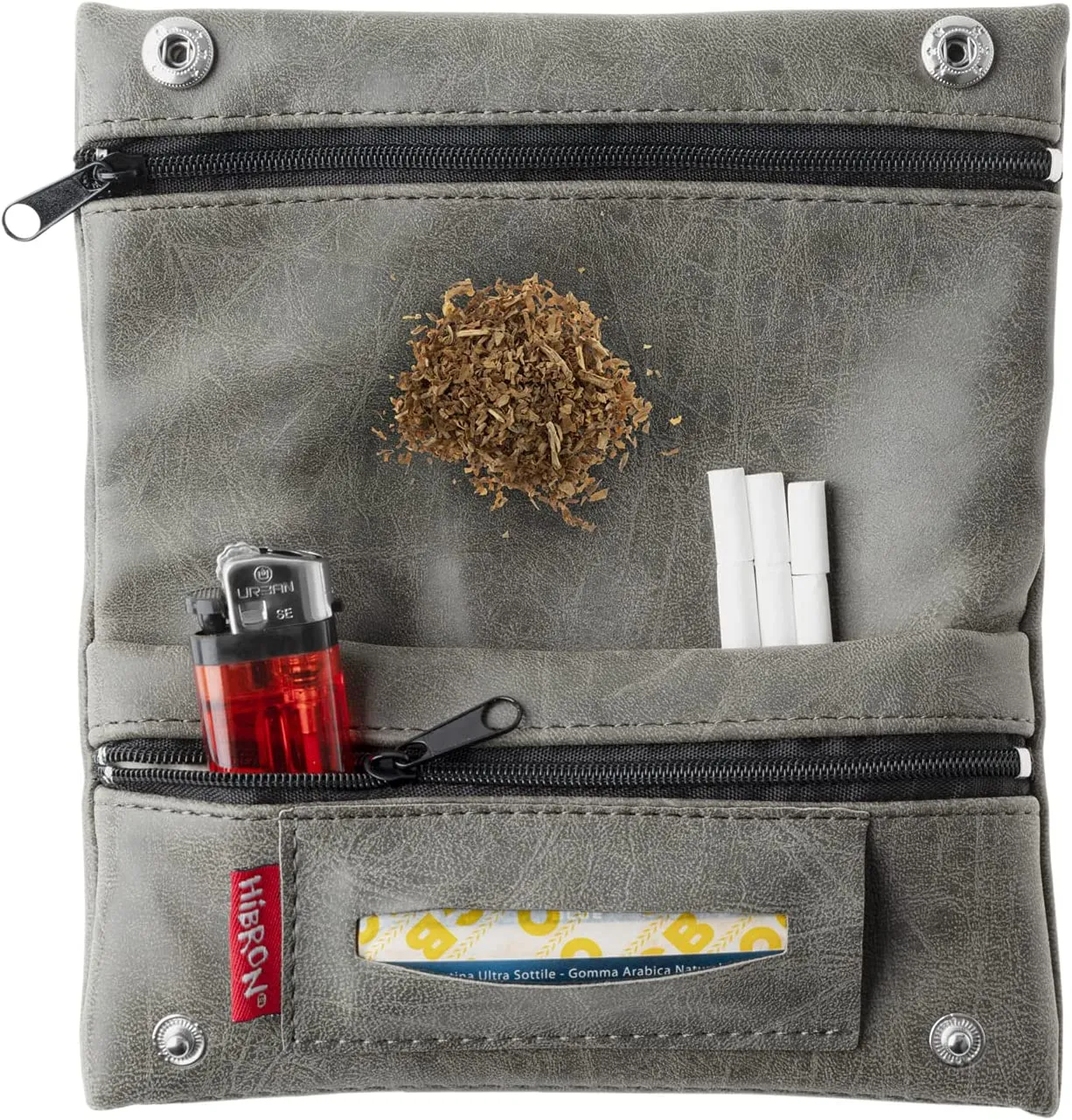 HIBRON Porta tabacco Borsello in vera pelle (58105 Grigio)