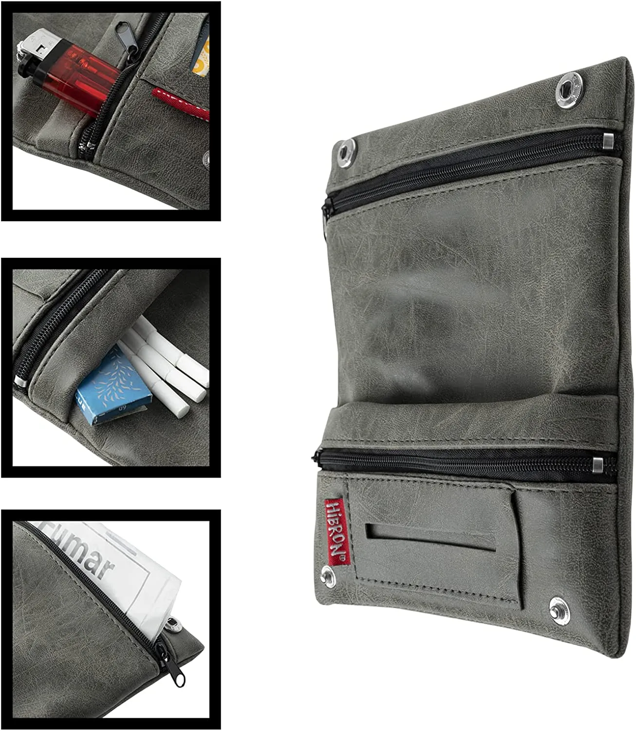 HIBRON Porta tabacco Borsello in vera pelle (58105 Grigio)