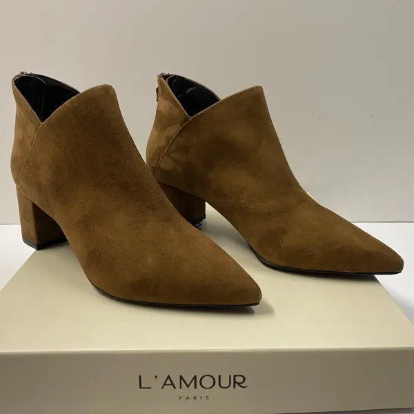 L'AMOUR 108 STIVALETTO IN PELLE SCAMOSCIATA CUOIO CON TACCO FASCIATO