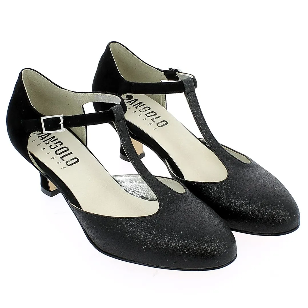 L'Angolo  Scarpa da ballo in camoscio e glitter nero 