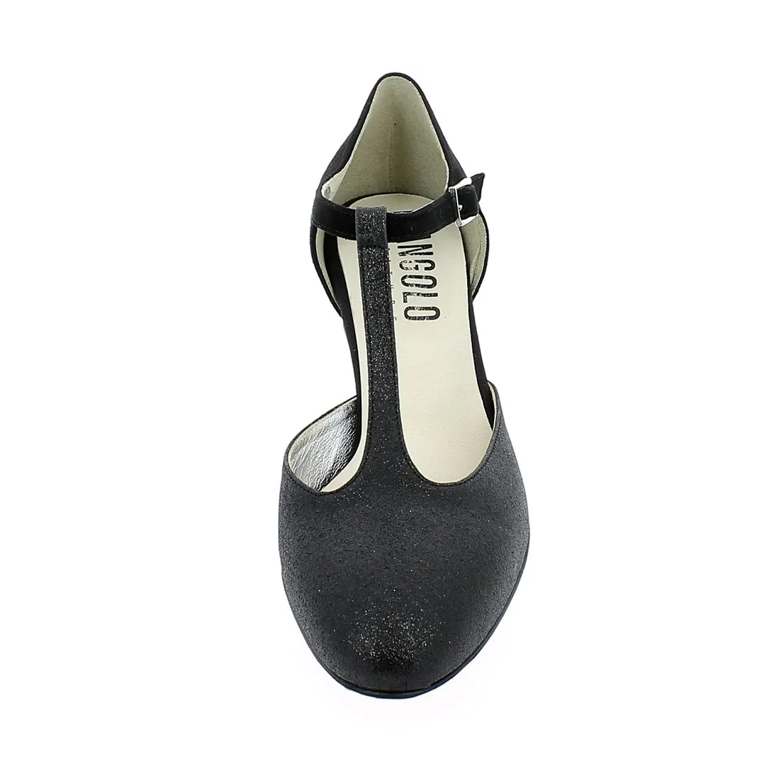 L'Angolo  Scarpa da ballo in camoscio e glitter nero 