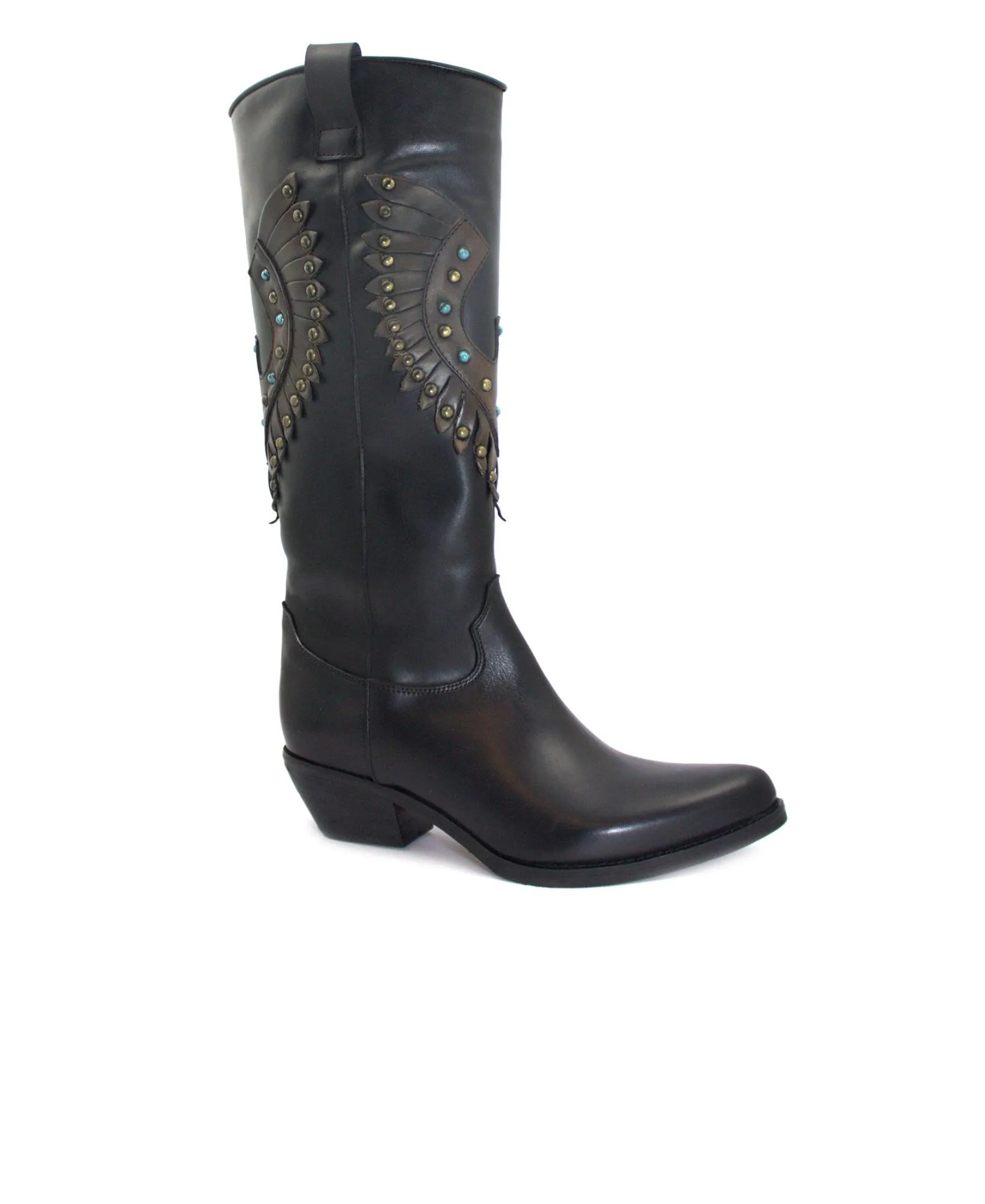 LATIKA 3004 nero scarpe donna stivale texano punta tacco pelle borchie