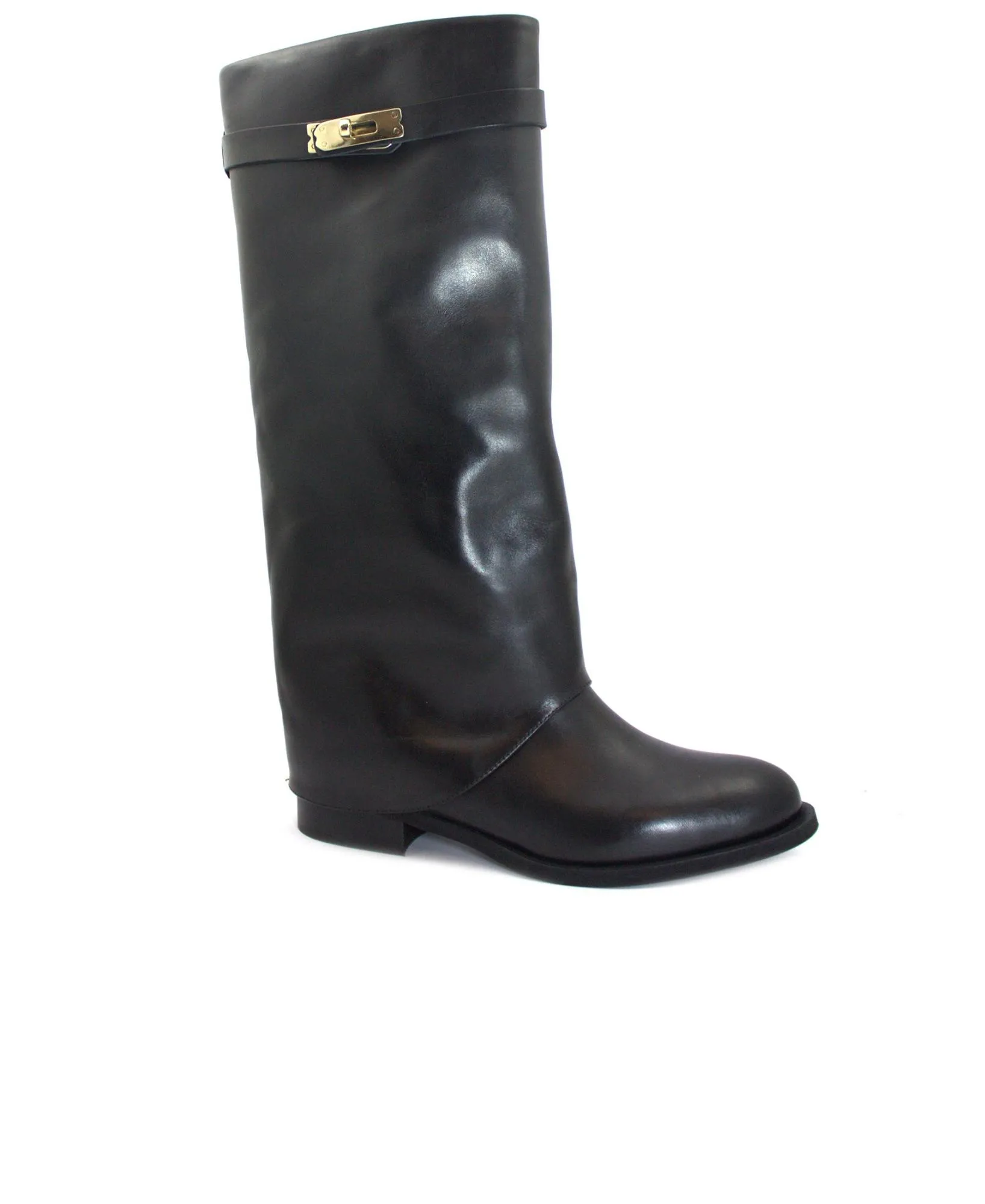 LATIKA SHARK nero scarpe stivale donna pelle gambale risvolto