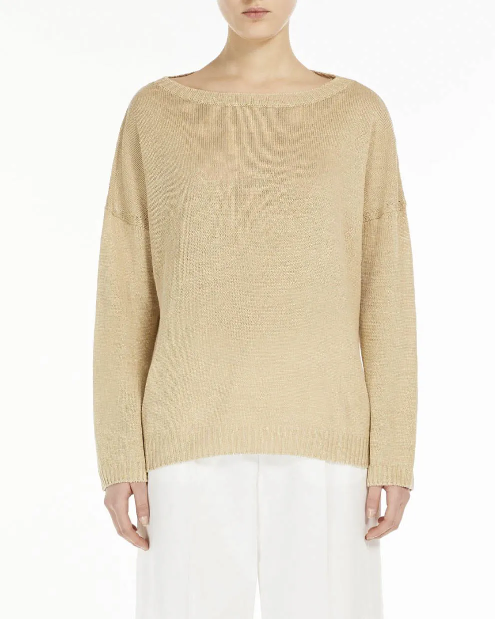 Maglia color grezzo dal volume boxy in lino con spacchi laterali