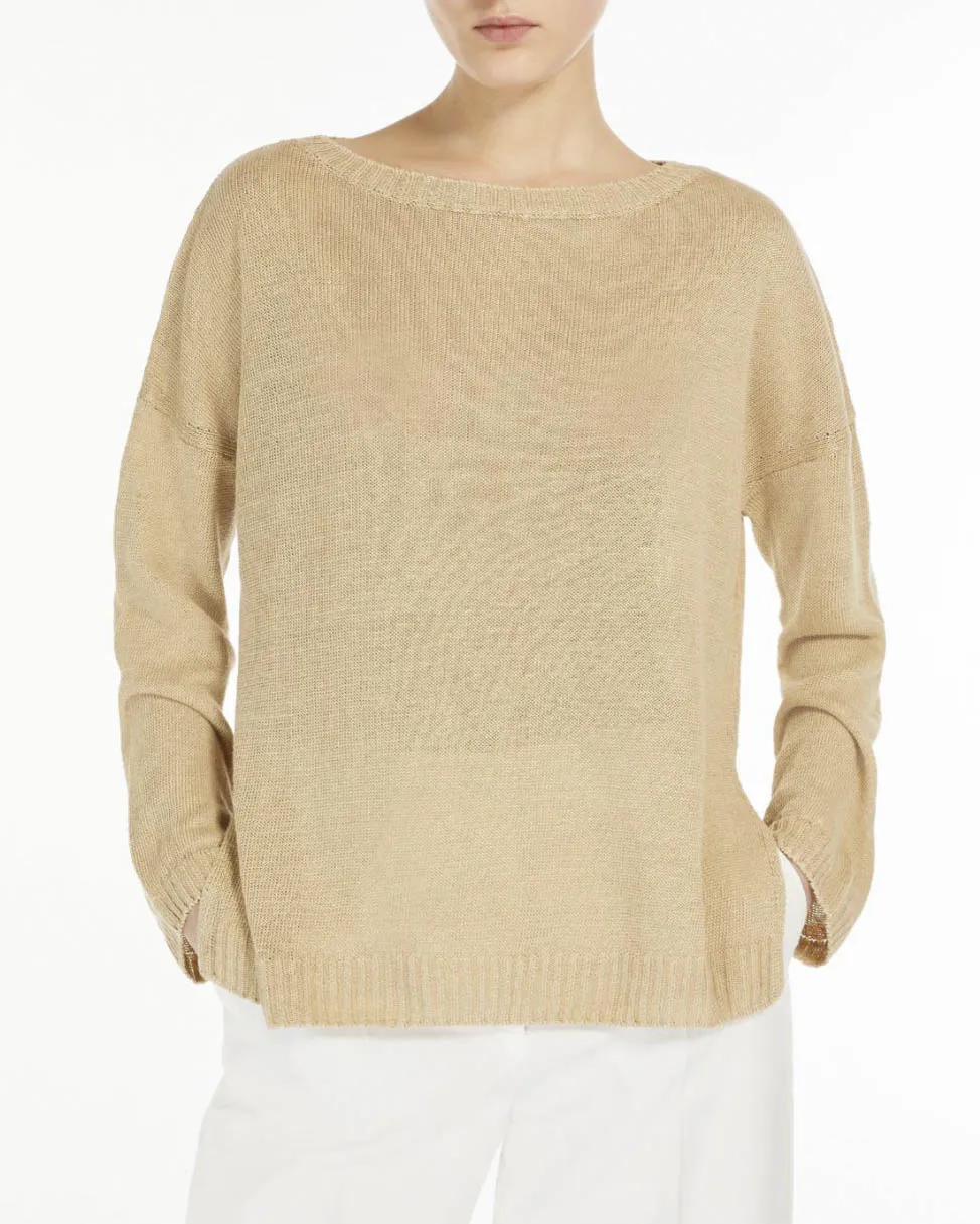 Maglia color grezzo dal volume boxy in lino con spacchi laterali