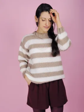 Maglione a righe bianco e beige