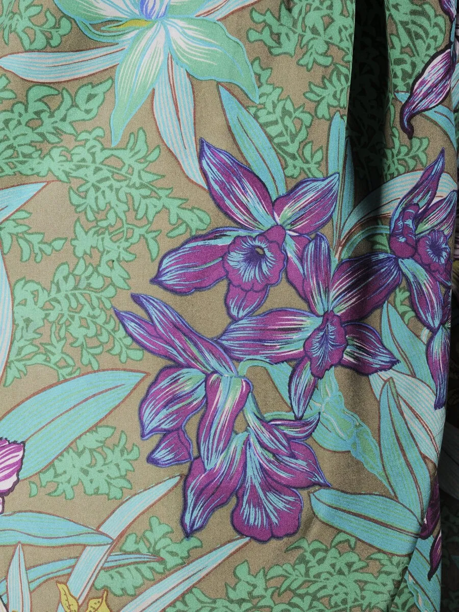 Pantalone a vita alta stampa tropical in pura seta