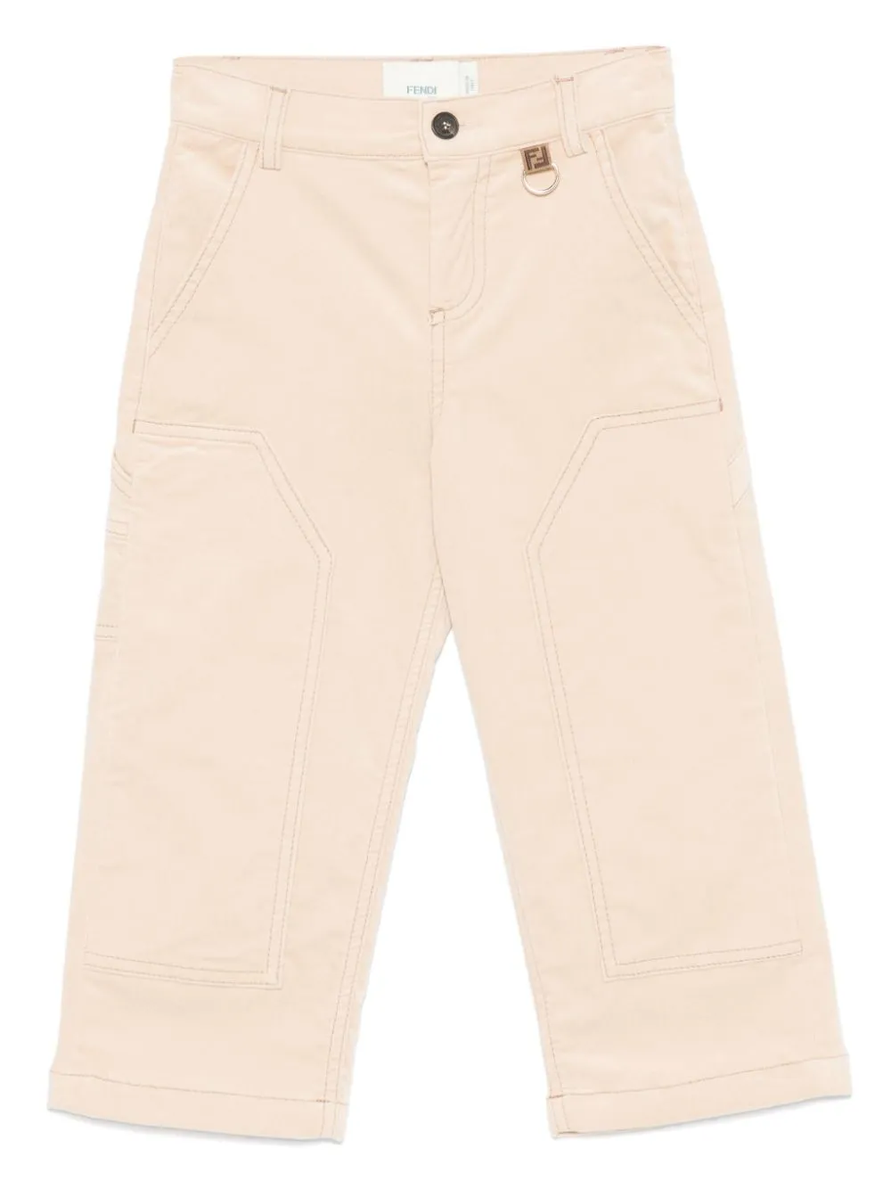 Pantaloni per bambino Fendi Kids beige con tasca posteriore con monogramma FF