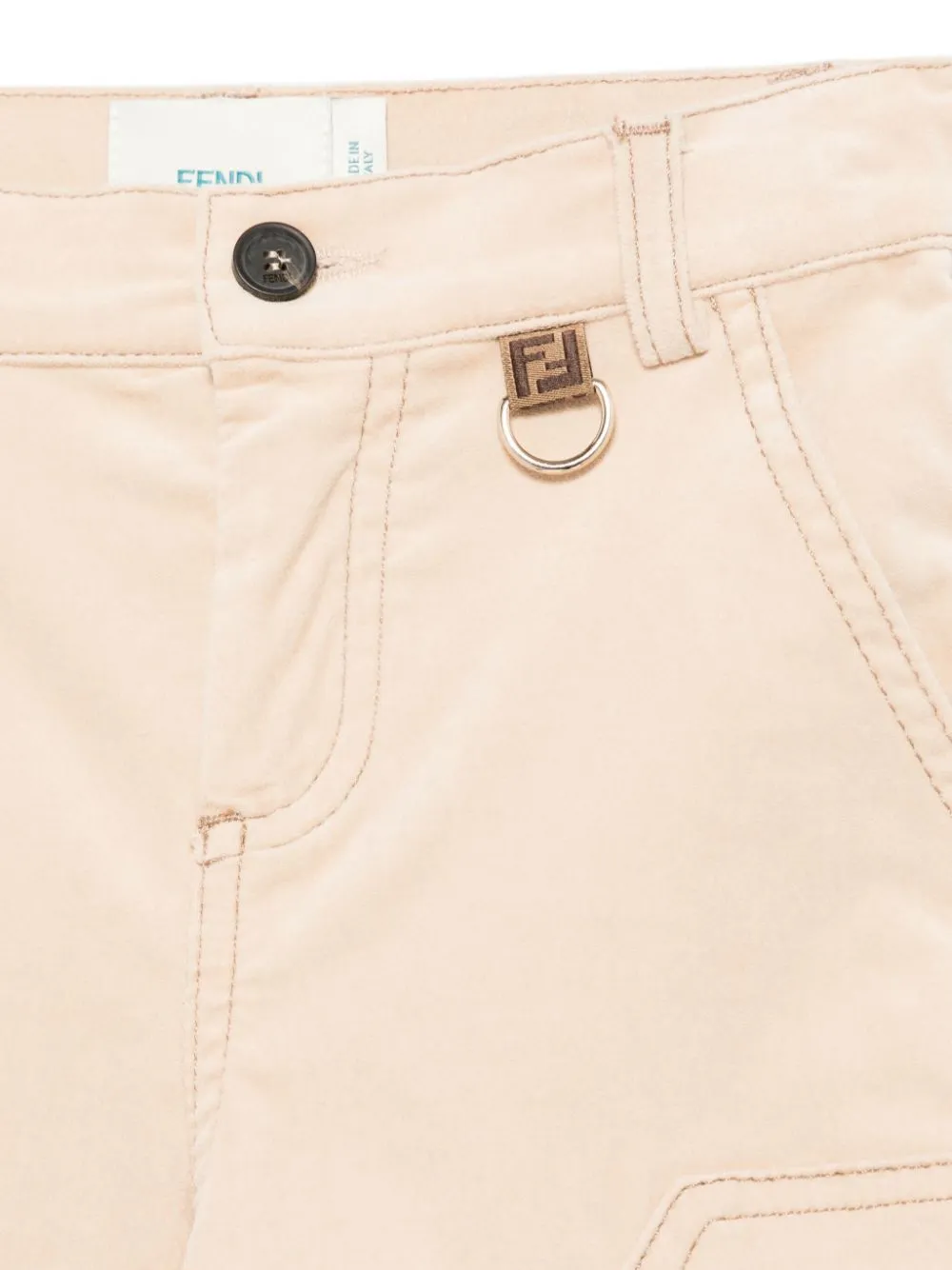 Pantaloni per bambino Fendi Kids beige con tasca posteriore con monogramma FF