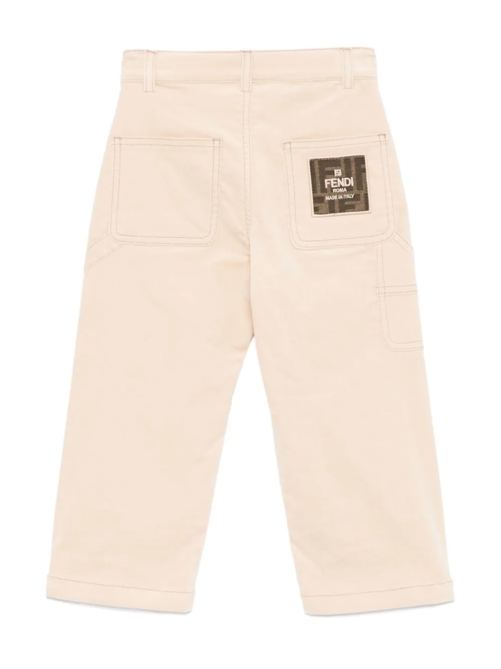 Pantaloni per bambino Fendi Kids beige con tasca posteriore con monogramma FF
