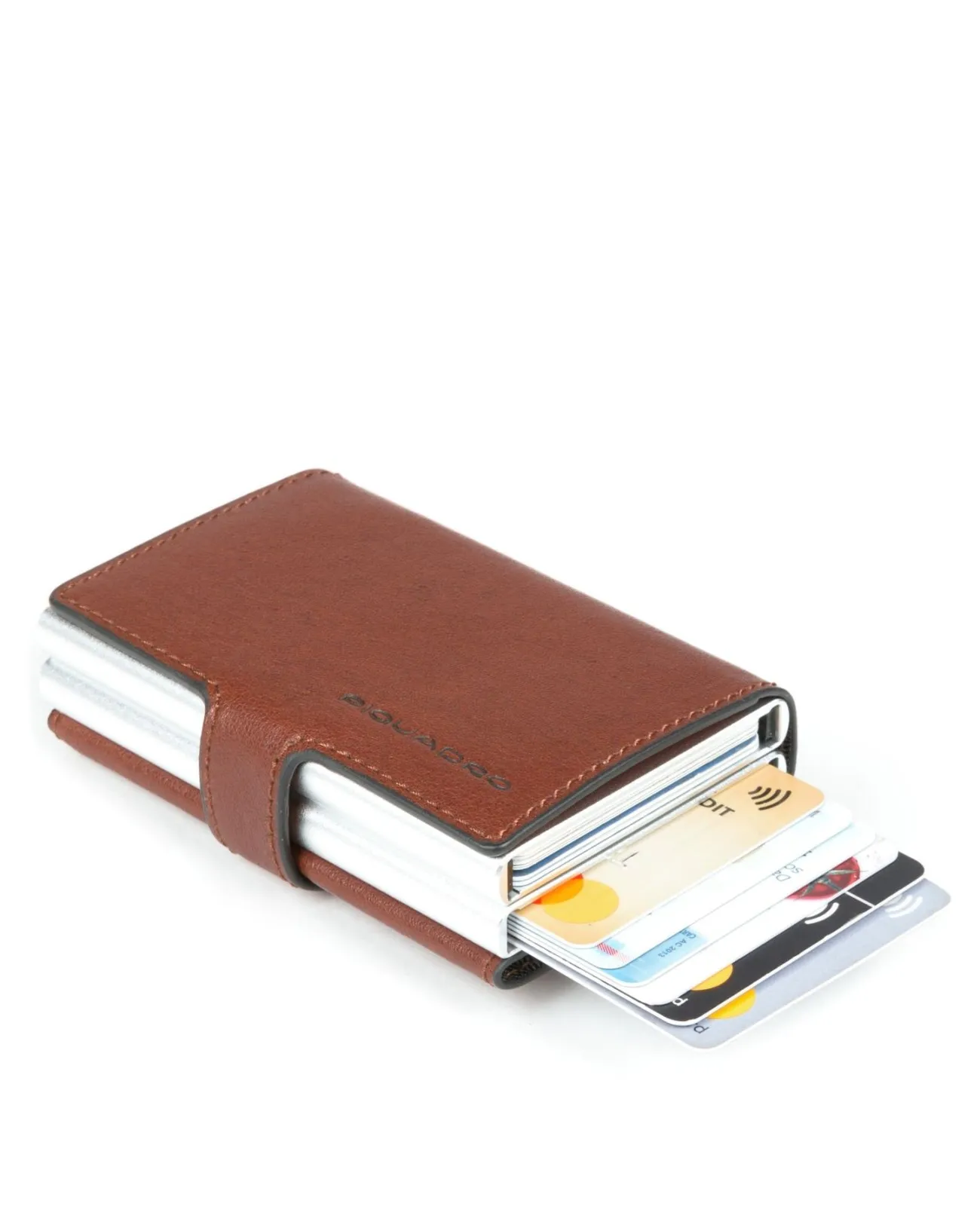 Piquadro - Porta carte di credito doppio in metallo e pelle Black Square | Studioarch.com