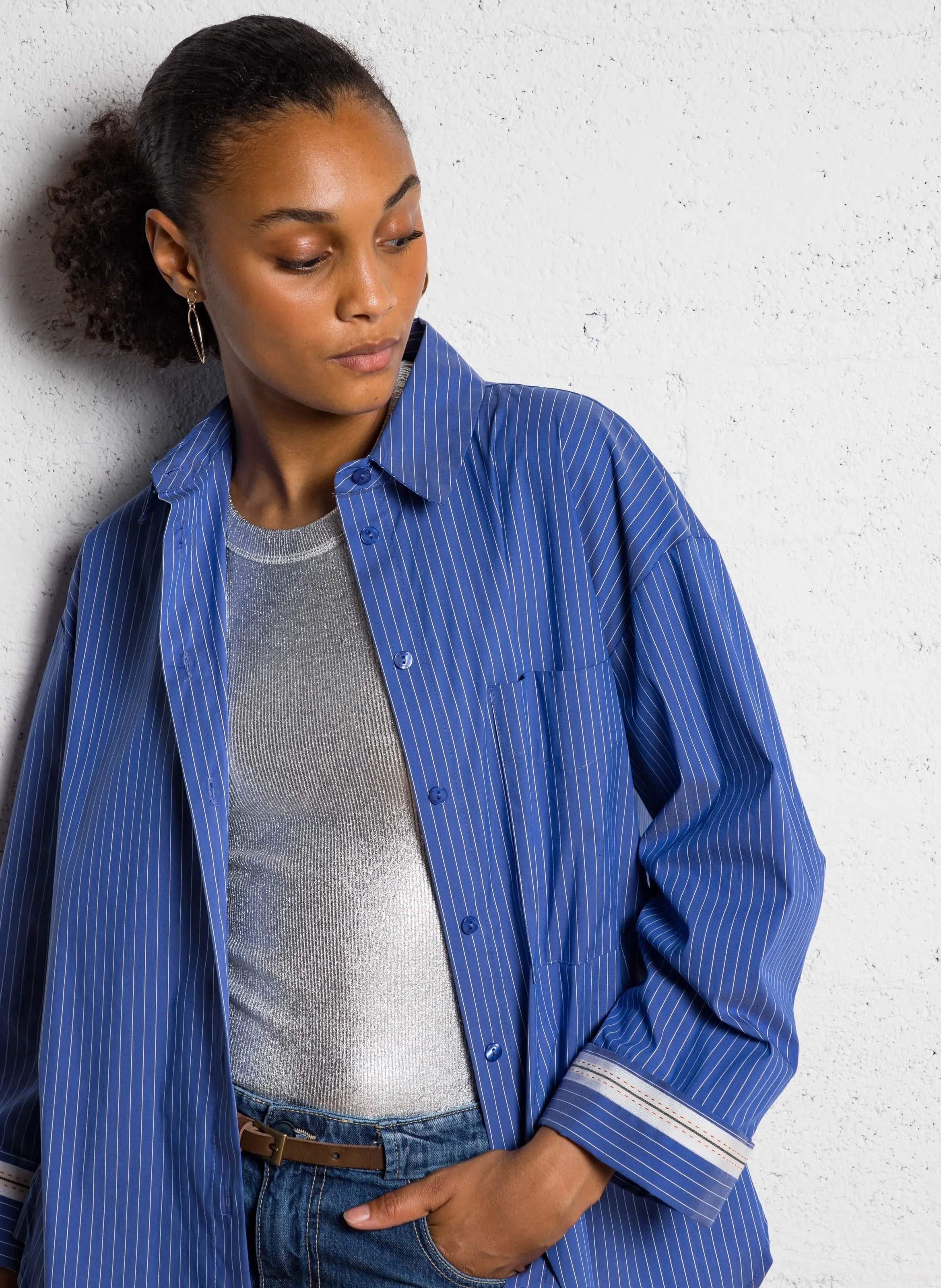  PLEASE   Camicia a righe | Blu
