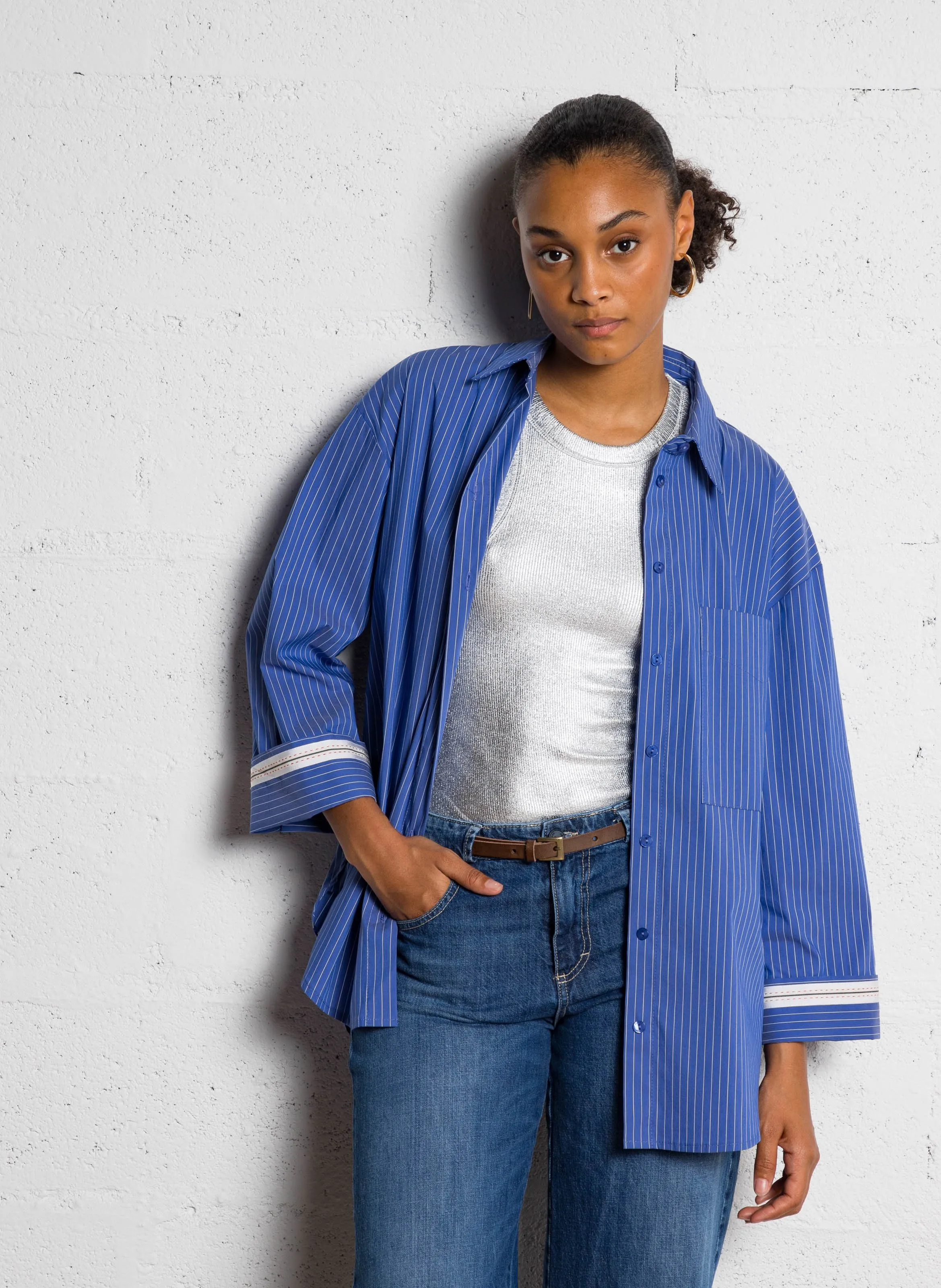  PLEASE   Camicia a righe | Blu